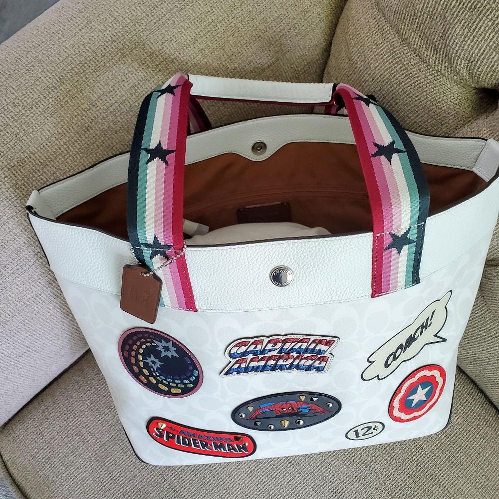 COACH X MARVEL Patches Tote Chalk White - Picture 11 of 12
